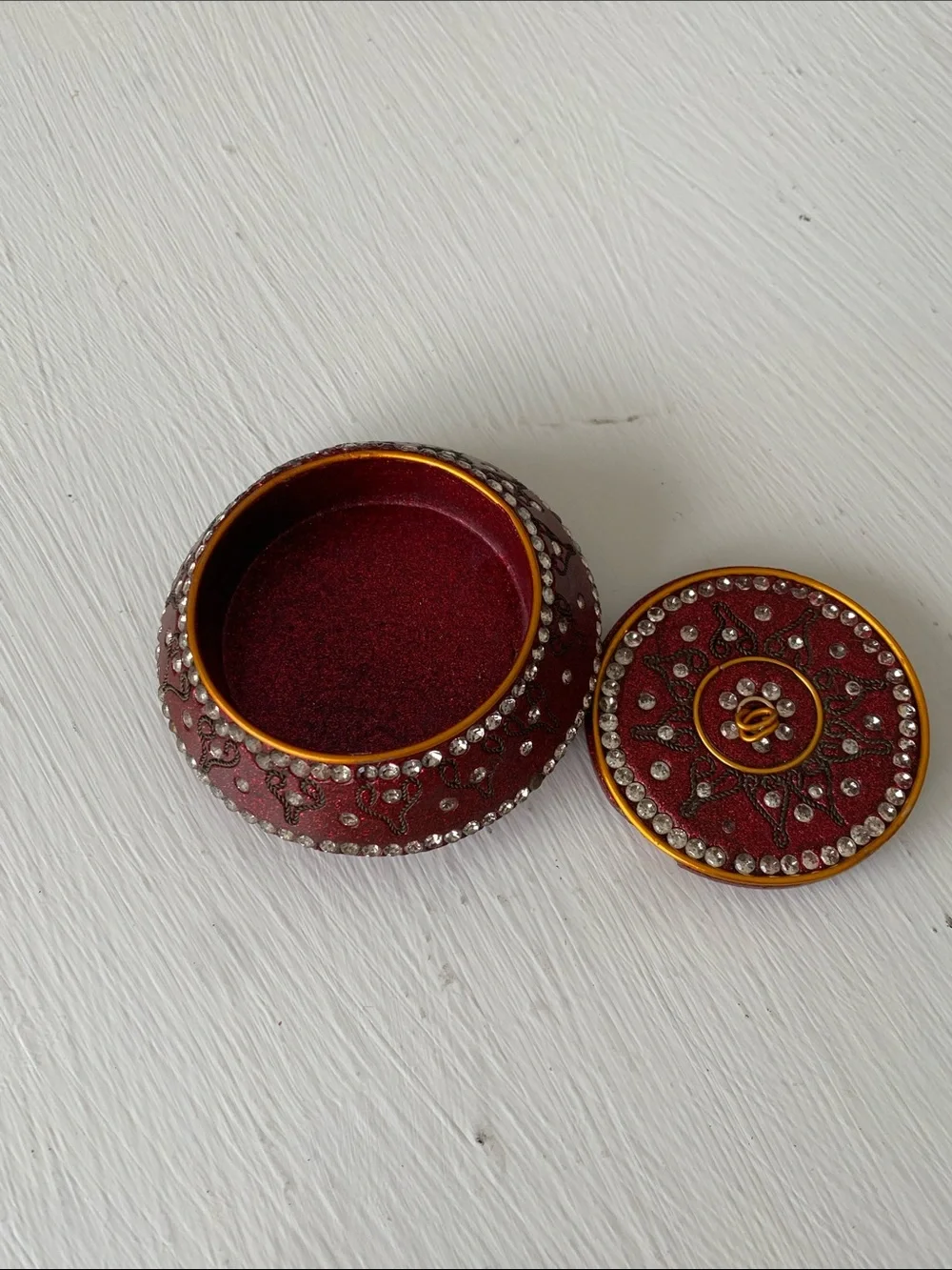 Mediterranean Embellished Trinket Box - Deep Red with Rhinestones & Glitter
